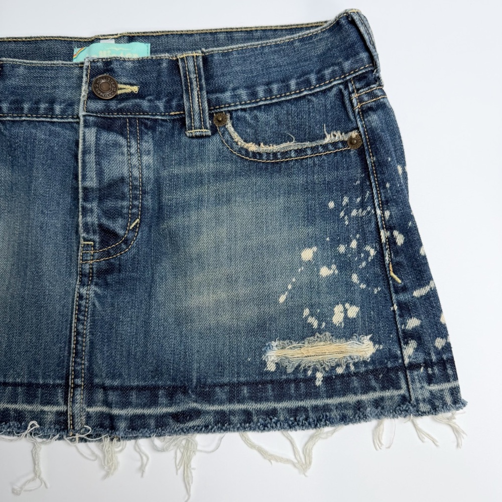 Vintage Hollister Patch Released Raw Hem Distressed Bleached Denim Mini Skirt 1 - Picture 3 of 10
